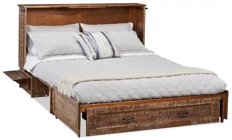 Parker Cabinet Bed with Memory Foam Mattress, Weathered Brown