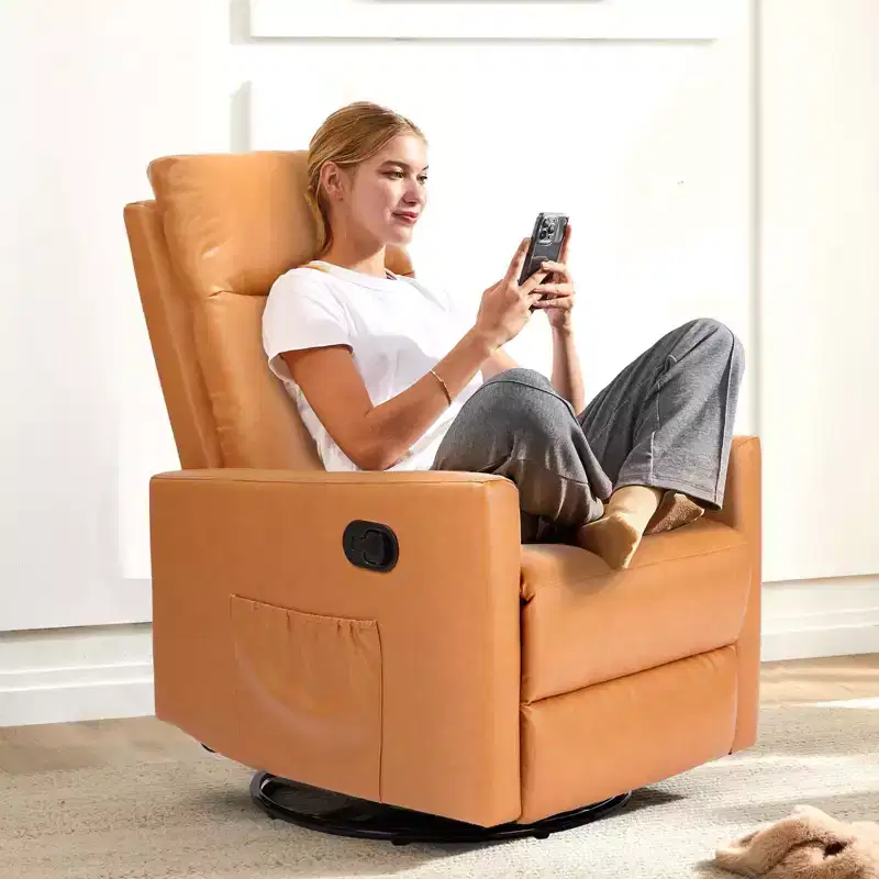 Swivel Recliner Chair,Glider Nursery Chair with Extra Large Footrest,High Back,Deep Seat,Brown Accent Chair for Living Room,Nursery,Bedroom