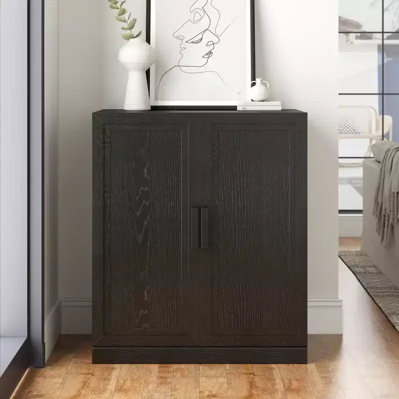 [36-inch | Upgraded Double Door]Black Modern Storage Cabinet (Glass Doors + Dual-Purpose for Living Room/Bedroom)