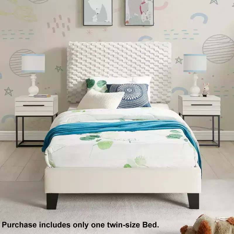 3D Upholstered Bed in White