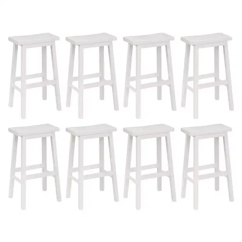 PJ Wood Classic 29 Inch Saddle Seat Kitchen Bar Counter Stool, White (8 Pack)