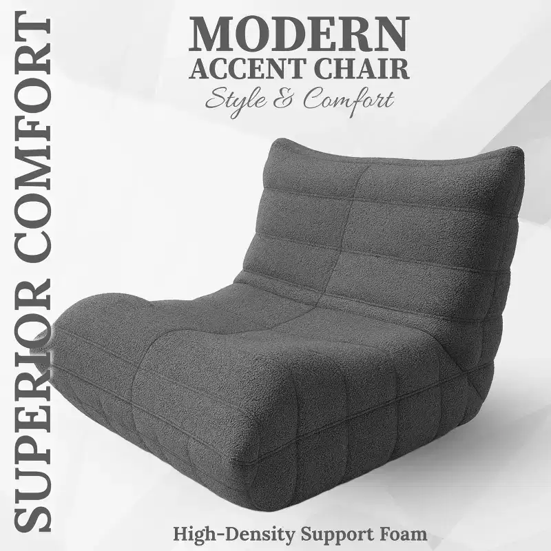 Modern Accent Chair  Comfy Upholstered Armchair with High-Density Cushion & Plush Foam  Stylish Sofa Chair for Living Room or Bedroom - Teddy Gray