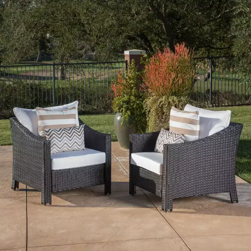 GDFStudio Vincent Outdoor Wicker Club Chairs with Cushions (Set of 2)