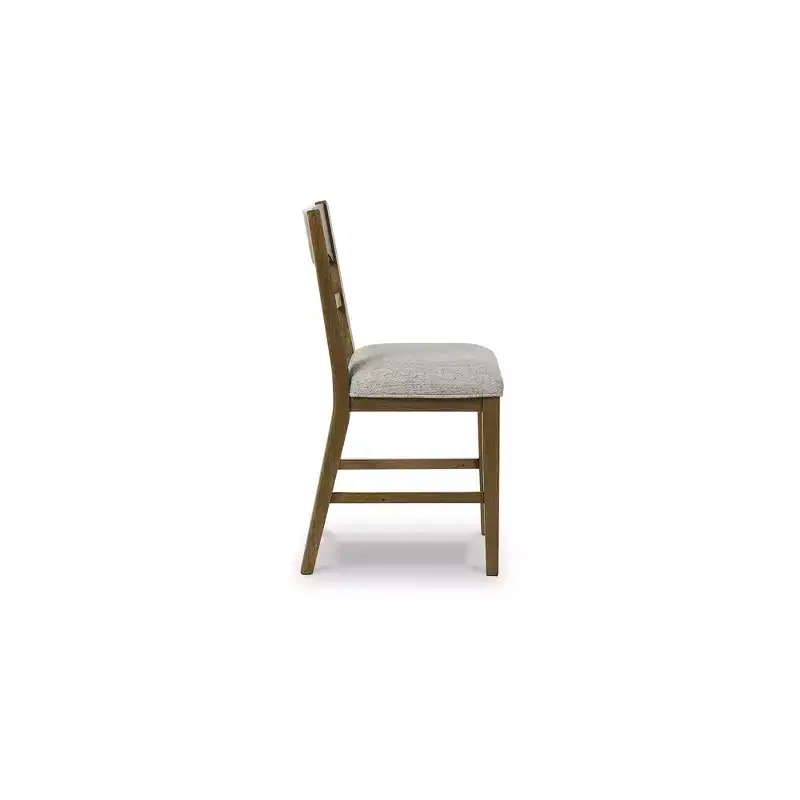 Signature Design by Ashley Cabalynn Counter Height Upholstered Barstools, Set of 2, Light Brown Frame with Cushioned Oatmeal Seat