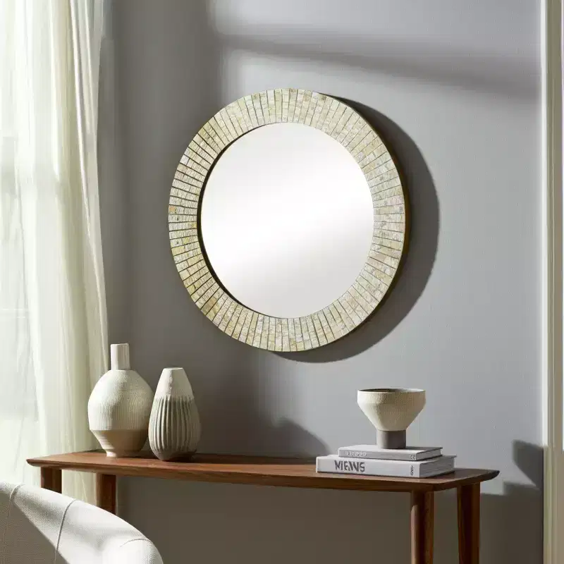Round Mirror Textured Frame - Gold Metallic Finish - Modern Style for Home, Office, Bedroom, or Living Room Wall Decor