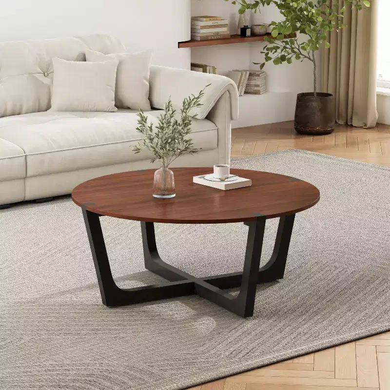 2 Pieces Coffee Table Set Cocktail Table Round Center Table End Table Accent Table Sofa Side Table, Brown & Black - ModernLuxe
