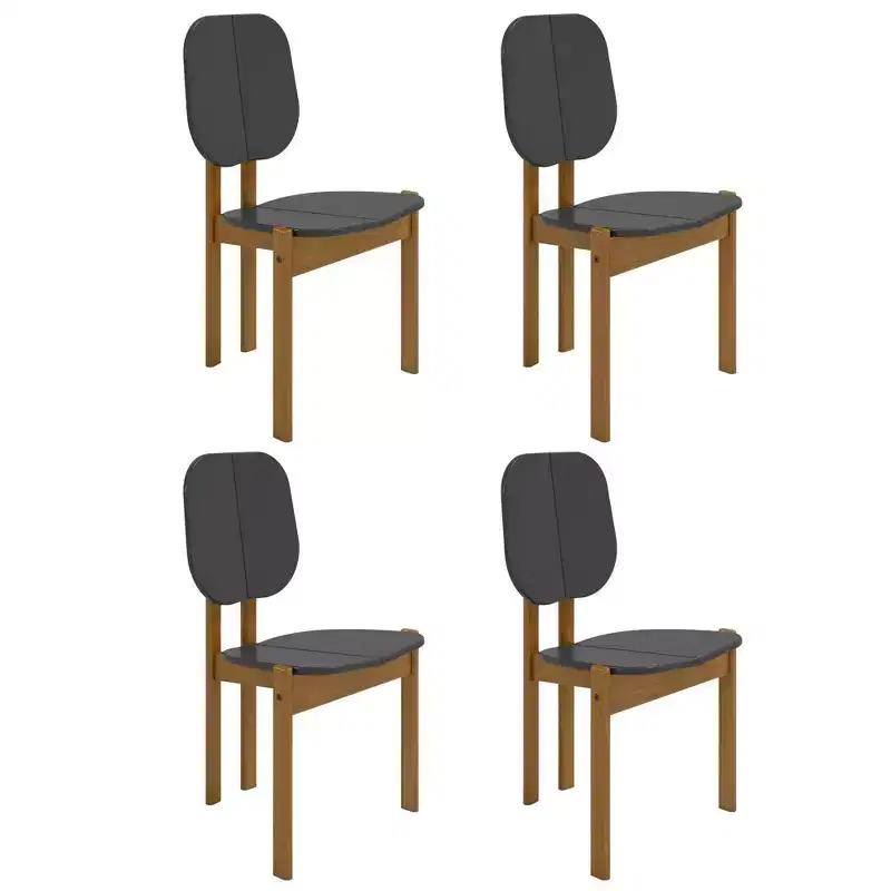 Manhattan Comfort Set of 4 Gales Mid - Century Modern Dining Chairs with Solid Wood Legs
