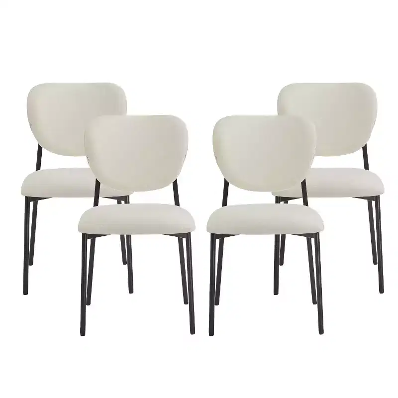 Christopher Knight Home Sebastian Iron Frame Upholstered Dining Chairs (Set of 4), Beige/Black