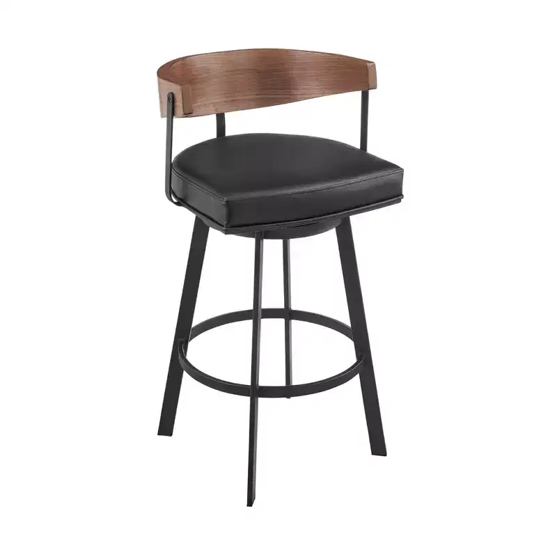 HomeRoots 26 Black and Brown Faux Leather and Iron Low Back Counter Height Swivel Bar Chair