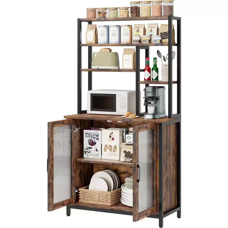 64 Microwave Storage Rack with 5 Tire Storage Shelf, Cabinet Vintage Kitchen Appliance Large Coffee Bar Station for Kitchen, Dining Room