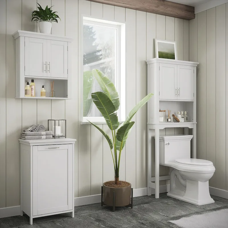 White Tilt-Out Laundry Hamper Cabinet with Removable Cloth Bag