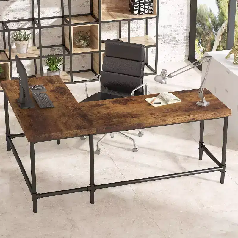 Reversible L Shaped Computer Desk Rustic Brown