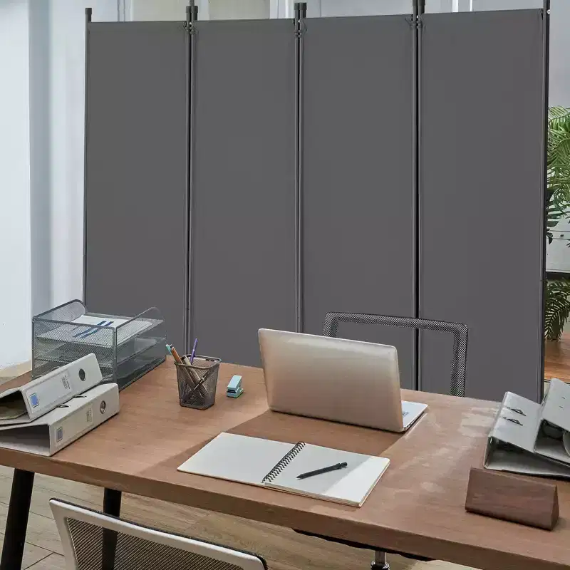4-Panel Folding Fabric Room Divider - Light Gray