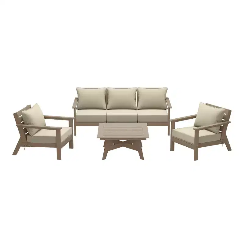 WestinTrends Avalon Outdoor 6-Piece Modular Sectional Patio Furniture Sofa Set, Weathered Wood/Beige