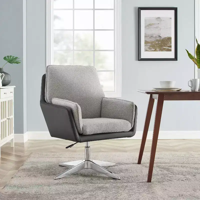 Swivel Accent Chair Faux Leather Chrome Base with Arms