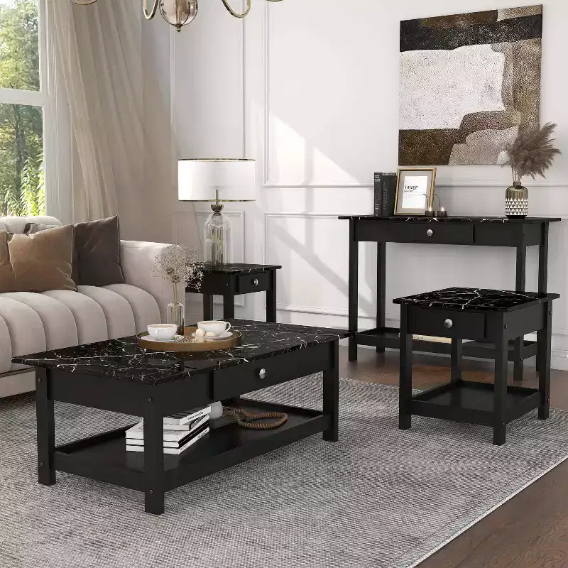 4pc Minsay Transitional Faux Marble Top Storage Coffee Table Set - HOMES: Inside + Out