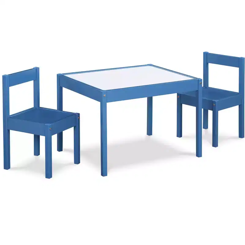 Gibson 3-Piece Dry Erase Kids Table & Two Chair Set, Dark Blue