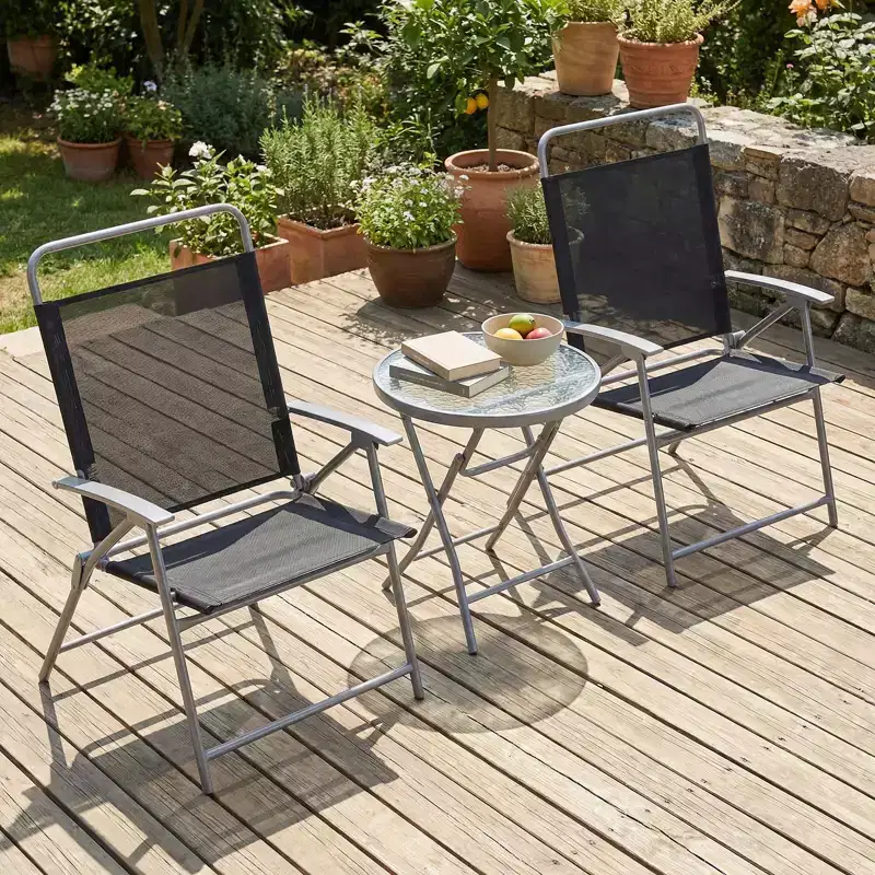 Gymax 3PCS Portable Patio Folding Table and Chairs Set w/ Extra-Large Seats Metal Frame