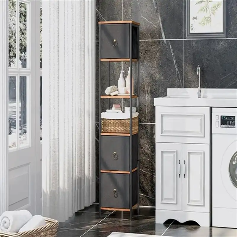 6 Tier Corner Shelf Stand with 3 Drawers - 11.8L x 11.8W x 55.5H