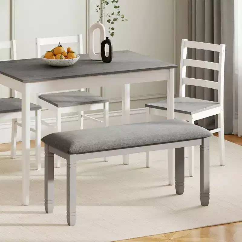 Costway Set Of 2 Upholstered Bedroom Bench w/Padded Seat & Solid Wood Legs for Dining Room