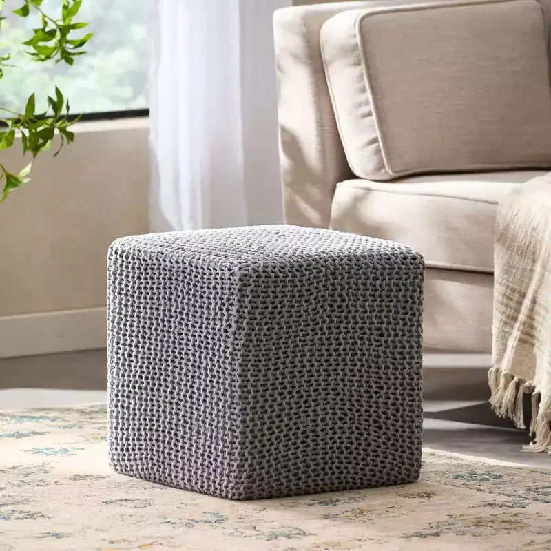 Square Cotton Pouf Ottoman