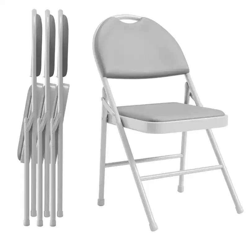 4 Pack Padded Folding Chairs  PU Leather Upholstered Foldable Chairs with Soft Cushion, Metal Frame, High Back, Portable  for Home, Office, Party