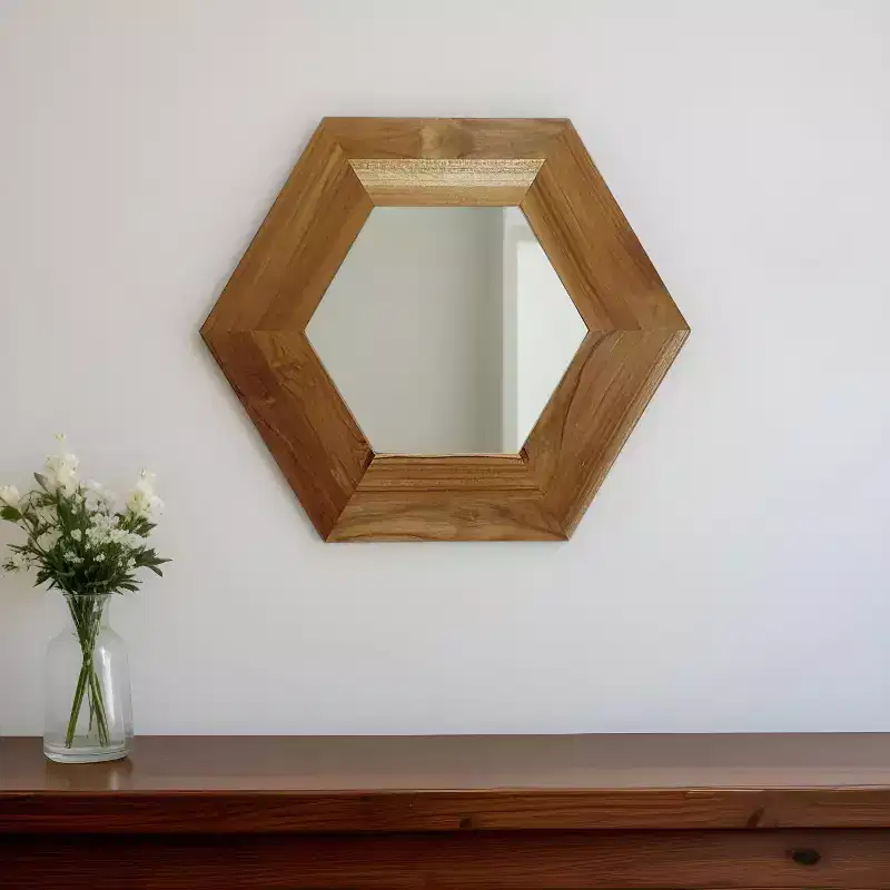 19 Natural Hexagon Solid Wood Framed Accent Mirror