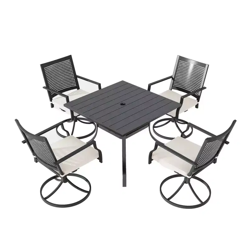 CLIHOME 5-Piece Patio Dining Set,Umbrella Hole Square Table & 360 Swivel Cushion Chairs Outdoor Set