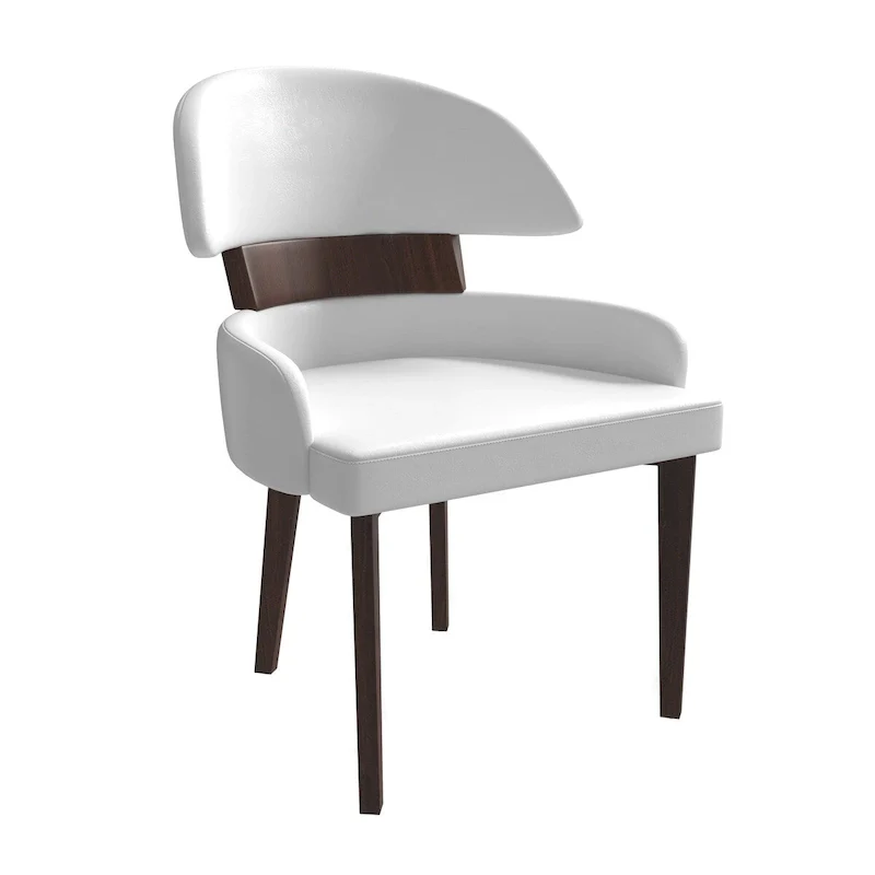 Leather Dining Chair with a Curved Back in Rubberwood Series