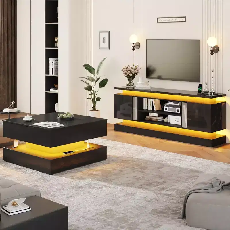 BALHAM TRADE-71 TV Stands for 85/80/75  TV with 2 Storage Cabinets Dual LED Lights Strips