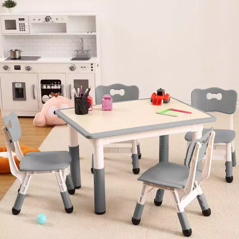 Garvee Kids Table & Chairs Set (4 Chairs), Height Adjustable, Non-Slip Toddler Activity Table, Montessori Learning & Art Drawing Tables,