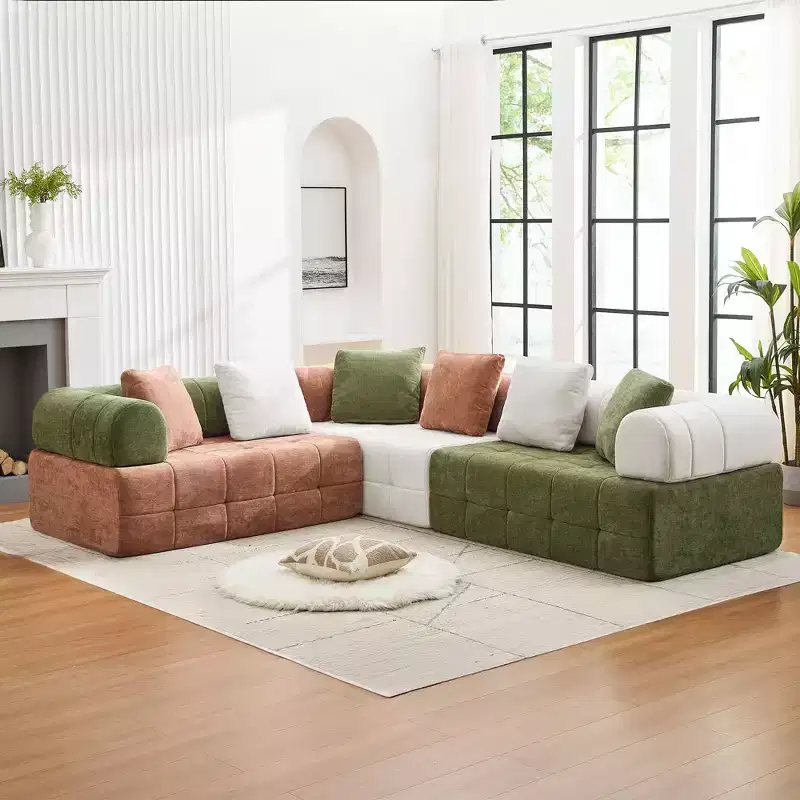 110.23 in. W Colorblock Modular 4-Seater Chenille Sofa with Curved Armrests