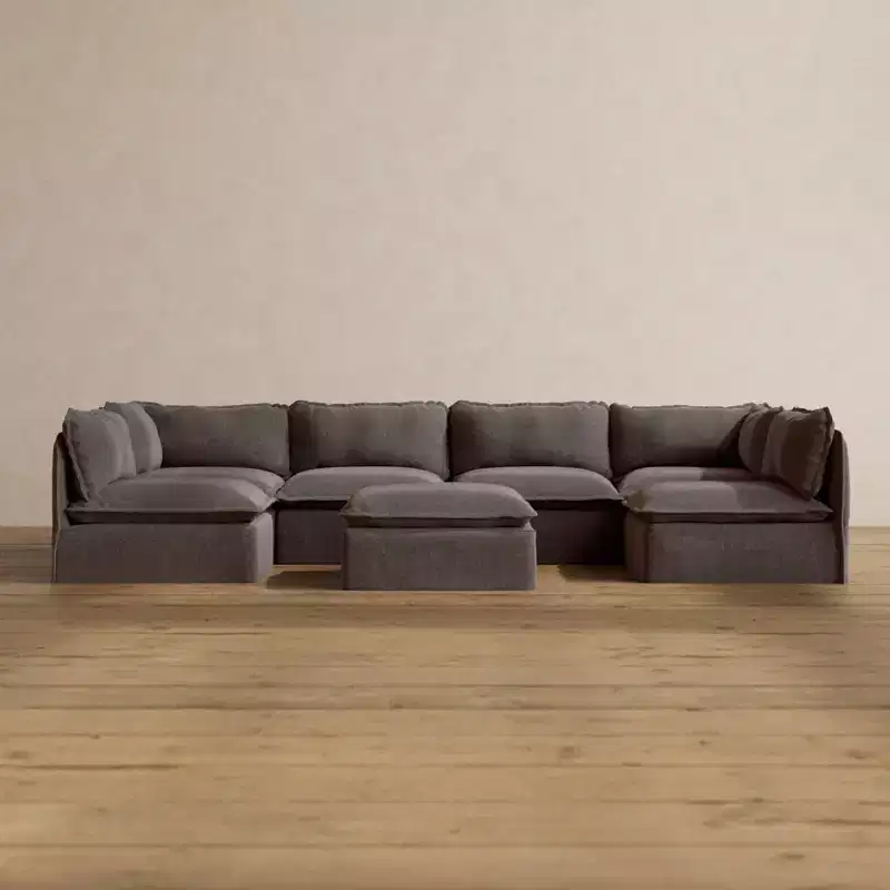 Modular Washable 6-Seater U-Sectional Sofa with Ottoman
