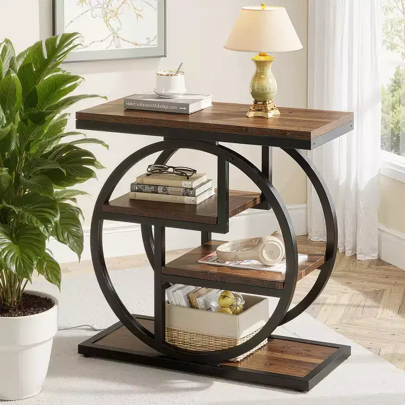 MAYEERTY 4-Tier Storage Side Table Easy Assembly Reinforced MDF Heavy-Duty Metal Frame