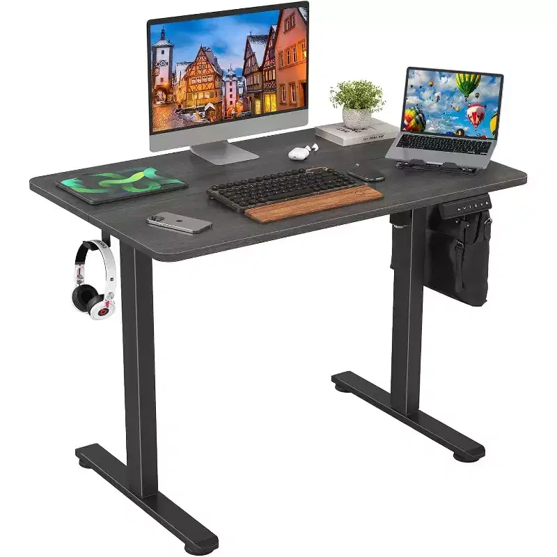 PexFix 40 x 24 Electric Standing Desk Walnut Desktop Height Adjustable Computer Desk Stand up Home Office Desk with Splice Board