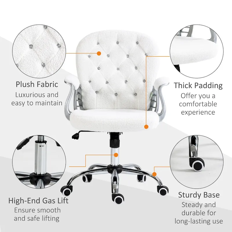 Vanity Middle Back Office Chair Tufted Backrest Swivel Rolling Wheels Task Chair with Height Adjustable Armrests