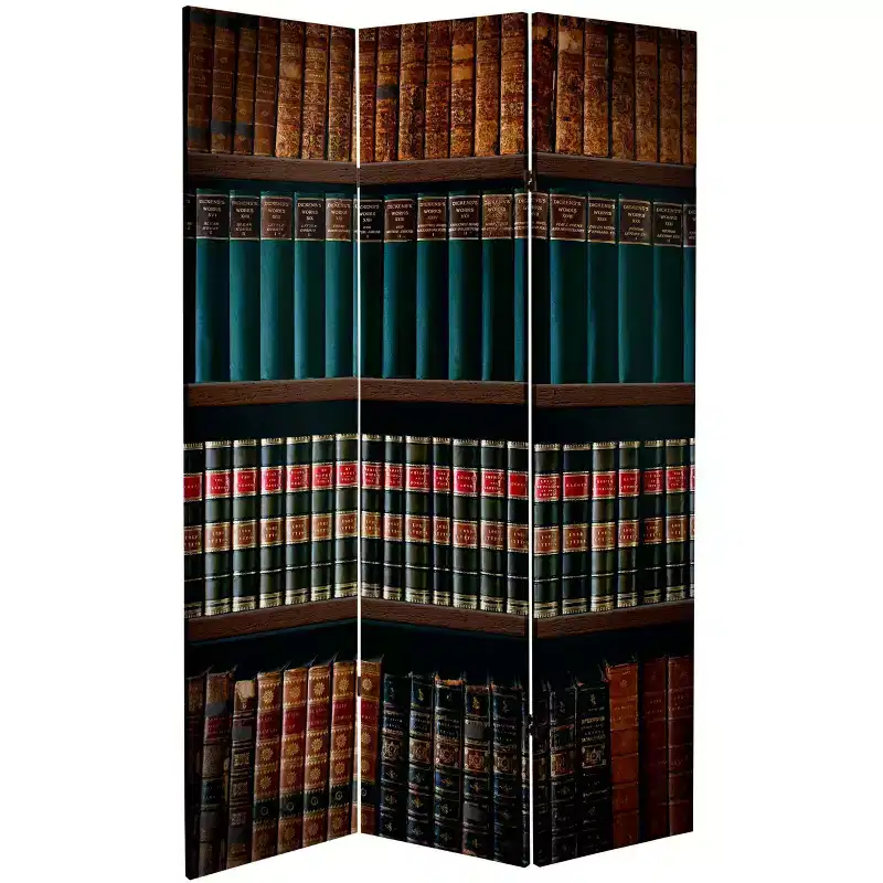 6 Double Sided Library Canvas Room Divider Brown - Oriental Furniture