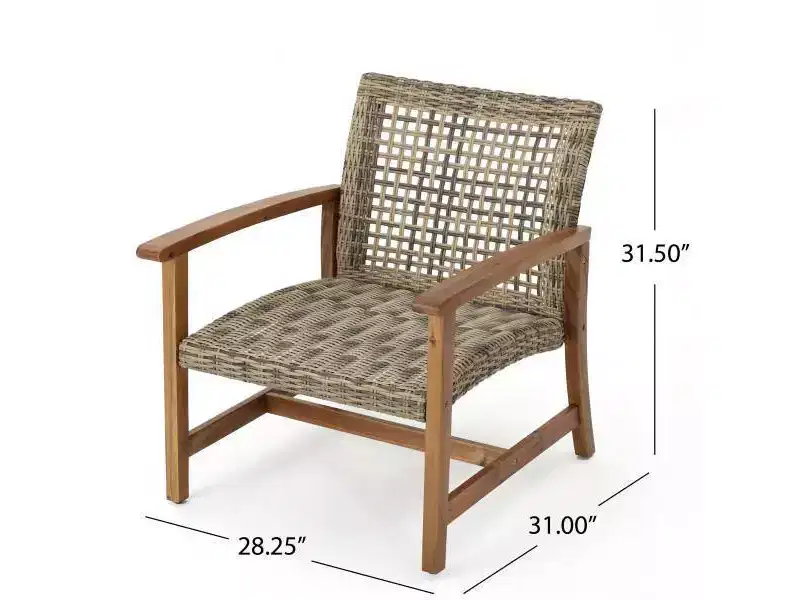 Hampton 4pk Wicker Mid-Century Club Chairs: Acacia Wood & Iron Frame - Christopher Knight Home