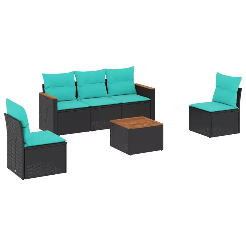 vidaXL 6 Piece Patio Sofa Set with Cushions Poly Rattan