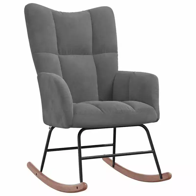 Rocking Chair Accent Side Chair Padded Seat for Living Room Velvet - Dark Gray Without Footrest