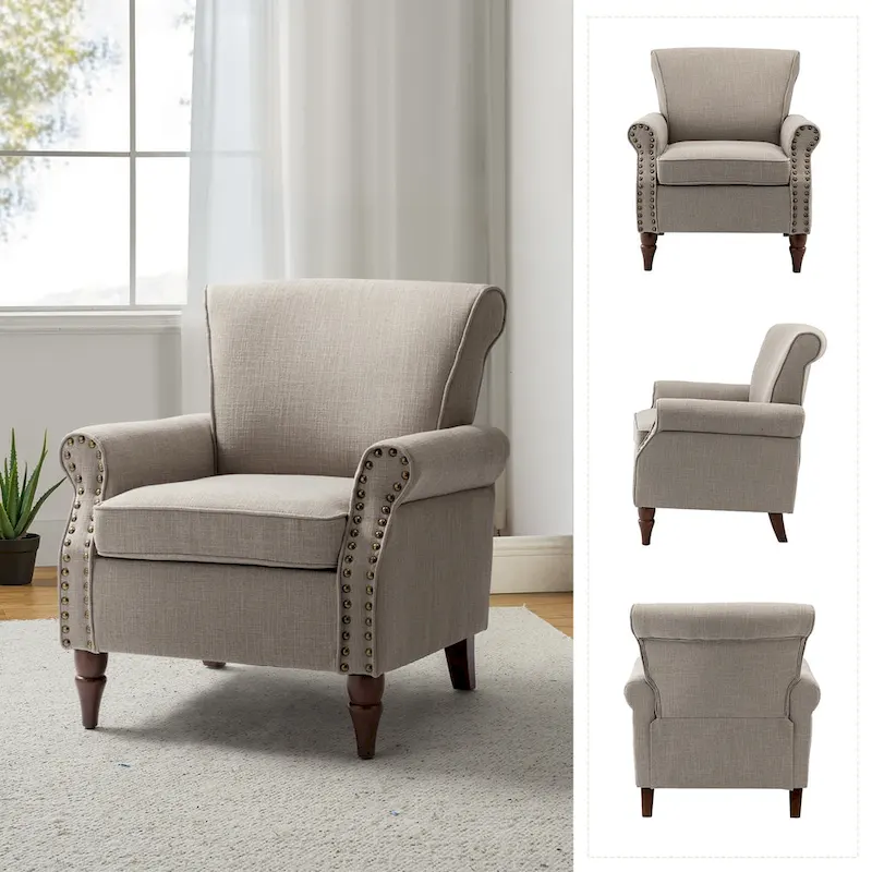 Nyctelius Upholstered Comfy Accent chair with Turned Wooden Legs and Nailhead Trim Set of 2 by HULALA HOME
