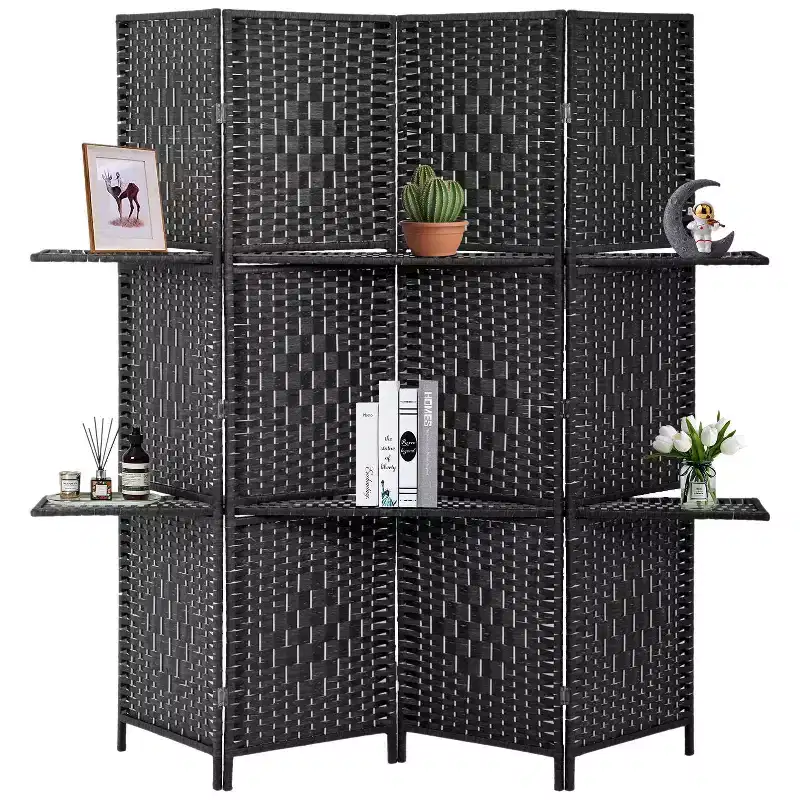 FDW Versatile 4/6 Panel Folding Room Divider Screen Divider Wooden Screen Folding Portable Partition with Built-in Shelves Stylish