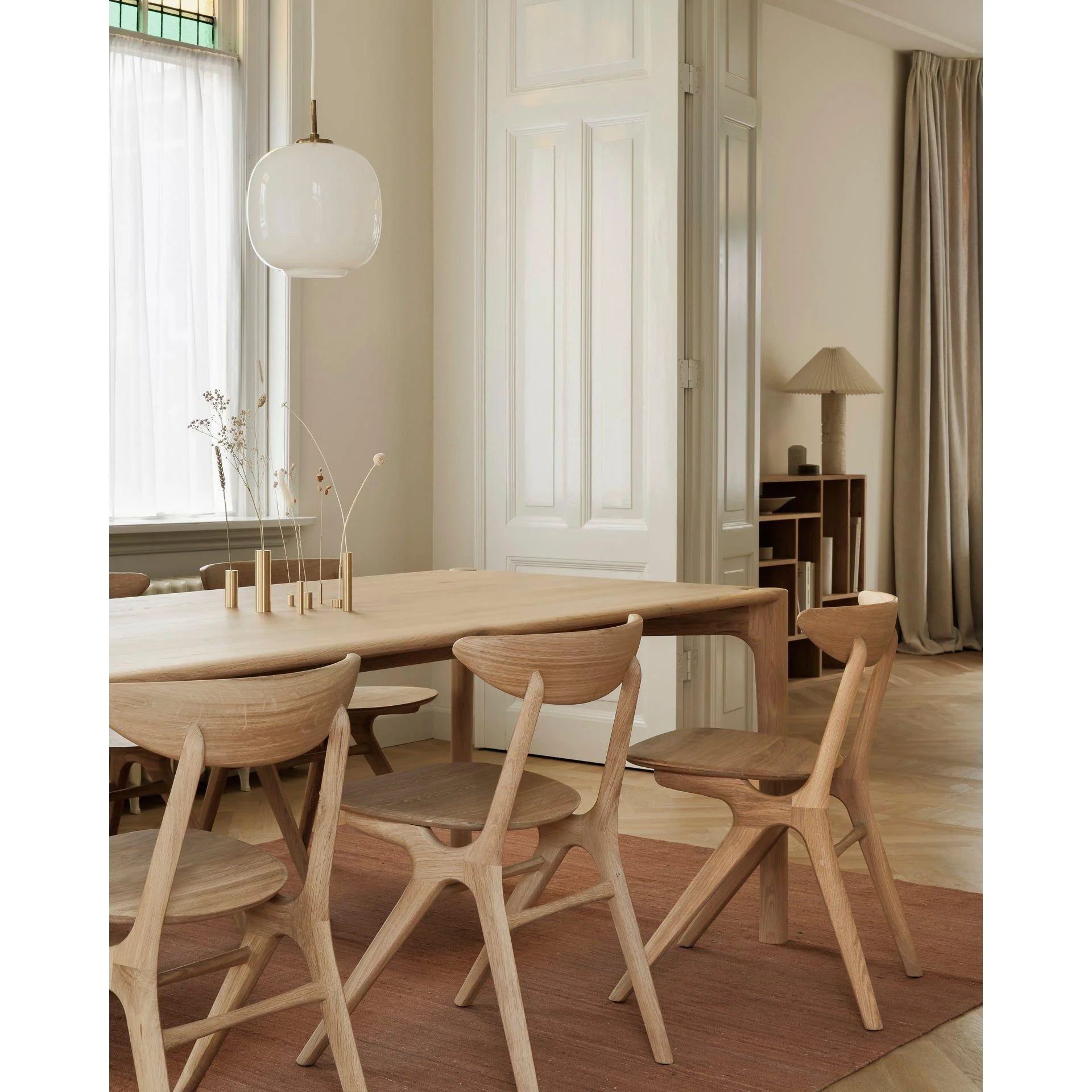 Organic Modern Oak Wood Dining Table with Rectangular Polished-Imperfect Top for Dining Room