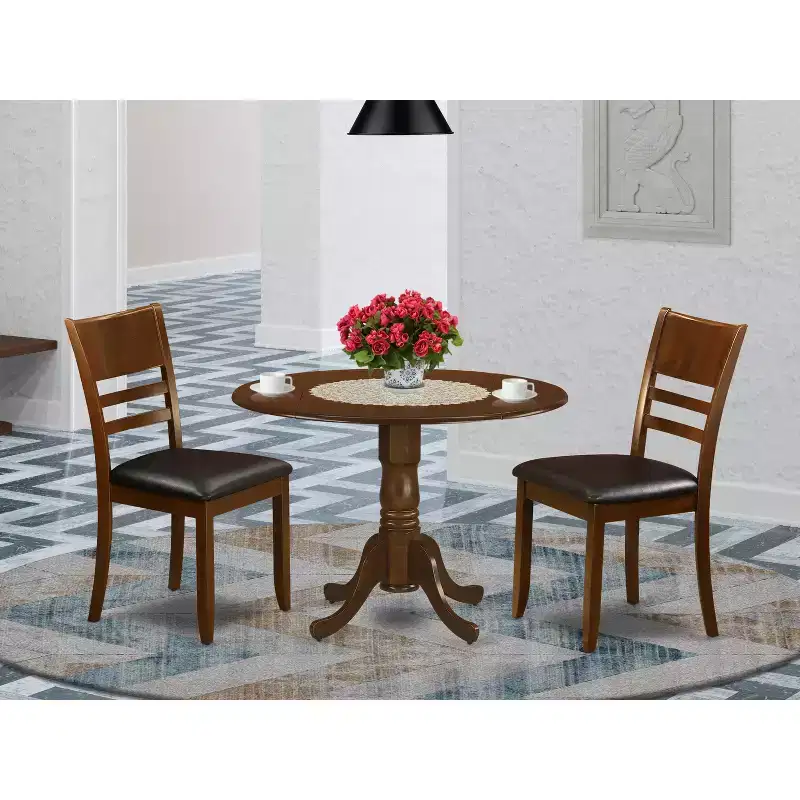 Kitchen Dinette Set - 3 Piece Round Table & Chairs - Small Space Dining Set - Espresso Finish