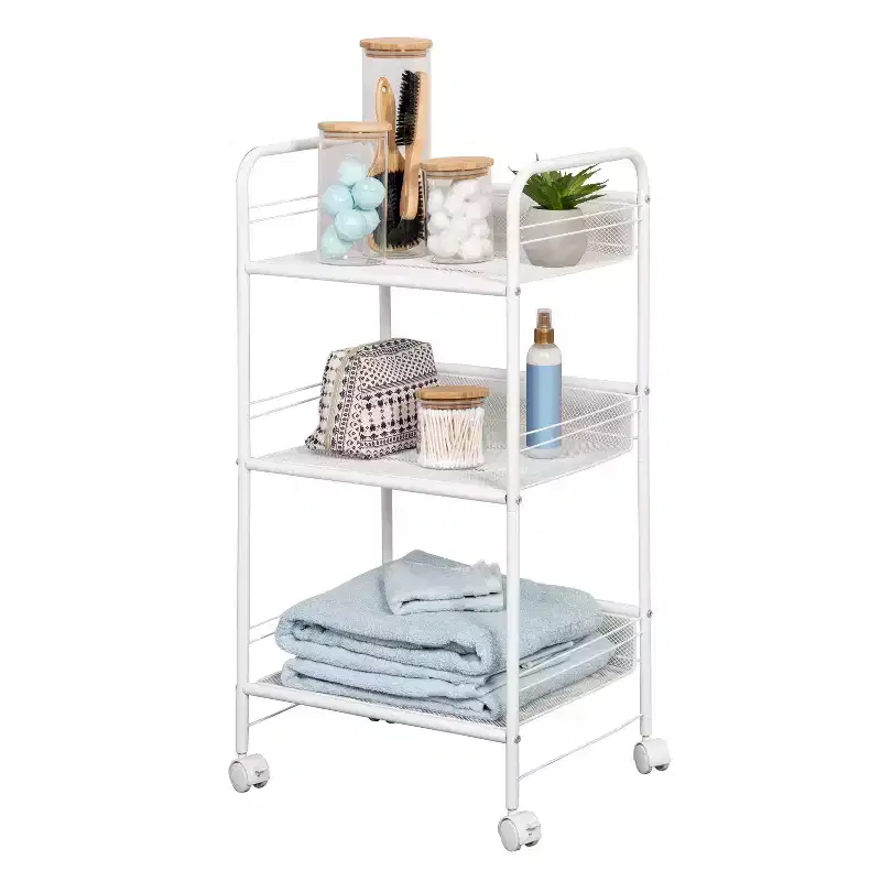 Wire Cart: Portable Steel Utility Storage, Bathroom & Wire Pulling Cart, White, 34.6" Height, 17.9" Depth