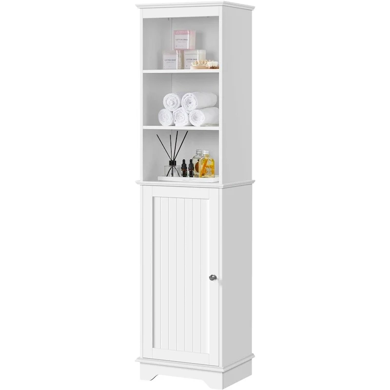 Wooden Bathroom Floor Cabinet with Single Door and Shelves