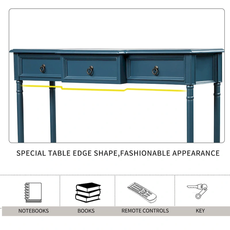 Nestfair Solid Wood Console Table with 3 Drawers and Shelf