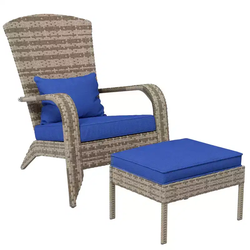 Outsunny Wicker Adirondack Chair w/ Ottoman Fire Pit Chair w/ Cushion