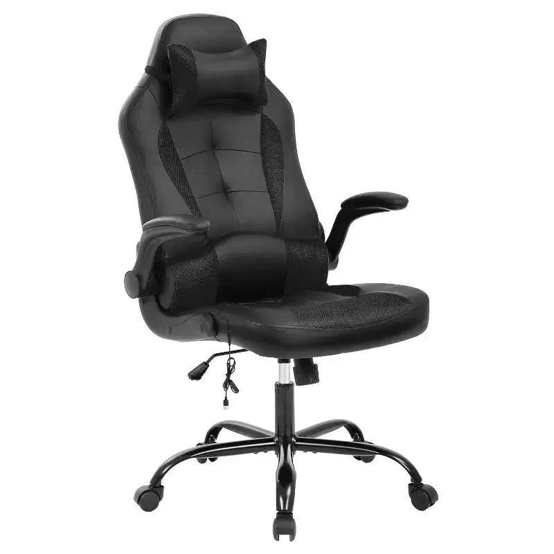 Gaming Office Chair with Lumbar Support, PU Leather, Adjustable Height & Arms