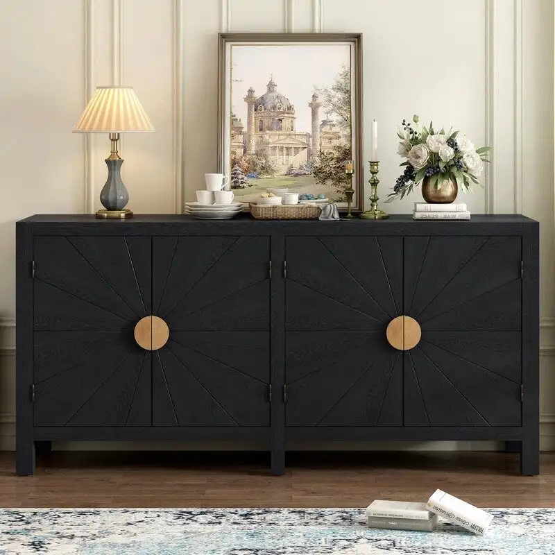 Ash Veneer Cabinet with Radiating Line Pattern Doors